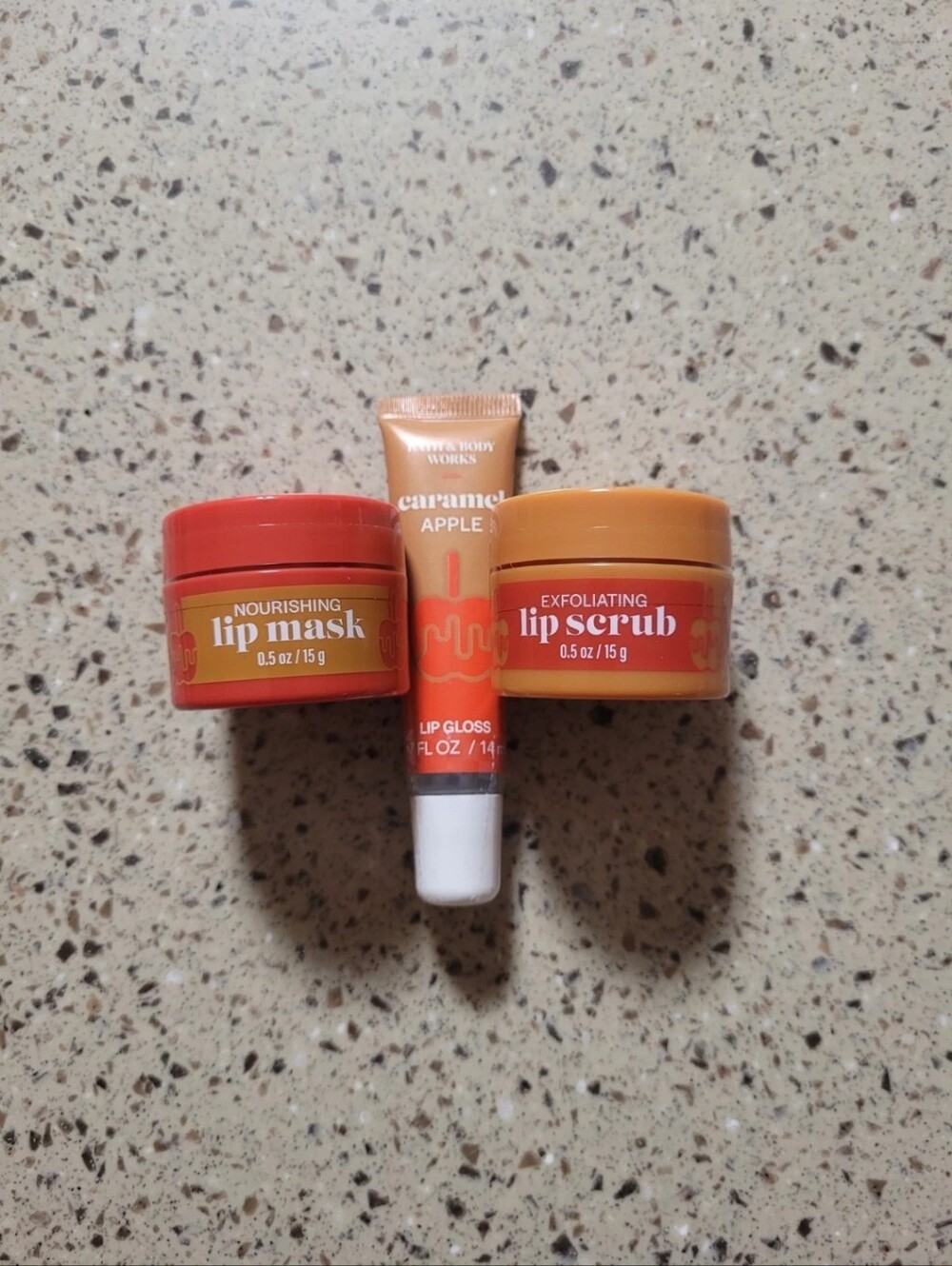Bath & Body Works Caramel Apple Nourishing Lip Mask, Scrub, Lip Gloss Lot Of 3